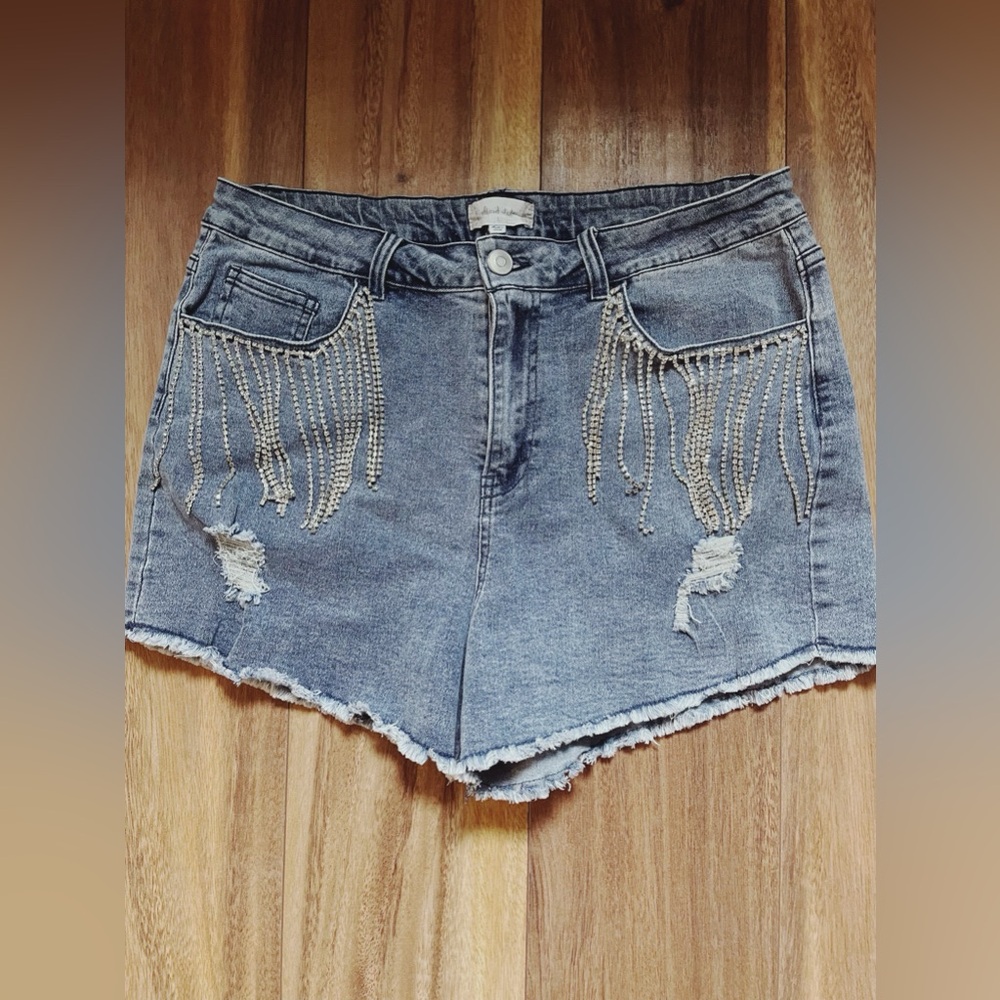 Women’s size L Altar’d State rhinestone fringe high waist shorts